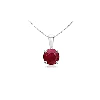 Sterling Silver Classic Round Ruby Solitaire Pendant | Linked To a Single Bale Is a Sparkling | With 18 Inch Sterling Silver Chain | For Any Occasion