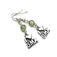 I Love BMX Birthstone Earrings, Personalized Bicycle Motorcross Earrings, Extreme Bike Jewelry