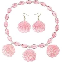 TRIXES Pink Shell Jewellery Set 2PC – Glitter Shell Necklace and Earring Set – Women’s Fancy Dress Accessory