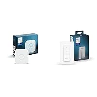 Philips Hue (1) Bridge with (1) Dimmer Switch and Remote, Turns Hue Lights On, Off, Dims or Brightens, Easy, No-Wire Installation - Works with Voice, Matter