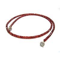 Kashish Gems & Jewels Garnet Cubic Zirconia Rondelle Faceted 3mm Beaded Necklace with Magnetic Clasp