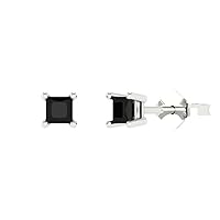Clara Pucci 0.50 ct Princess Cut Solitaire Genuine Natural Black Onyx Pair of Designer Stud Earrings Solid 14k White Gold Push Back