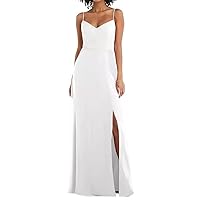 Spaghetti Straps Bridesmaid Dresses for Women 2024 Chiffon Sheath Long Evening Gowns with Slit V-Neck Open Back
