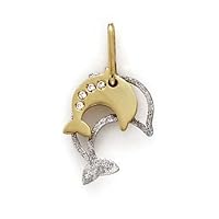 14k Two Tone Gold Dolphin CZ Cubic Zirconia Simulated Diamond Pendant Necklace Jewelry for Women