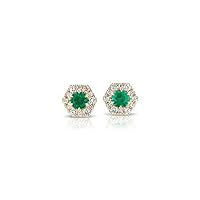 0.30 CT Round Created Emerald & Diamond Halo Stud Earrings 14K Yellow Gold Finish
