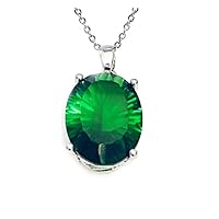 P11520 Contemporary Mt St Helens Green Helenite May Birthstone Oval Shape Sterling Silver Pendant