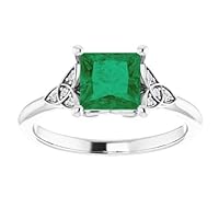 Trendy 1.5 CT Princess Cut Emerald Engagement Ring 10K White Gold, Genuine Emerald Diamond Pave Band, Natural Green Emerald Ring, Emerald Edwardian Ring, Wedding Rings