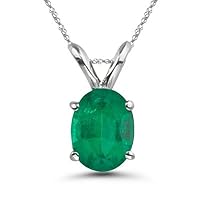 0.25-0.55 Cts of 6x4 mm AA Oval Natural Emerald Solitaire Pendant in 18K White Gold
