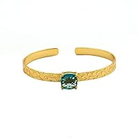 Handmade Blue Topaz Gemstone Prong Set Bracelet | Gold Plated Cushion Shape Metal Bangle | Adjustable Bracelet Jewelry | Gift For Her | 1940 9