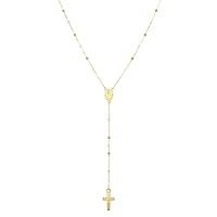 14k Gold Tri color Finish 15.1x8mm Center 1.7mm Link Polished Religious Faith Cross Rosary Necklace 26 Inch Jewelry for Women