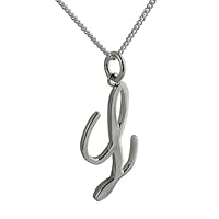 British Jewellery Workshops Silver 26x13mm plain palace script Initial L Pendant with a 1.3mm wide curb Chain