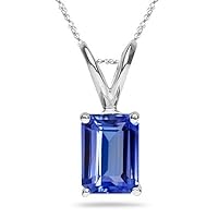 0.29-0.38 Cts of 5x3 mm AA+ Emerald Tanzanite Solitaire Pendant in 14K White Gold