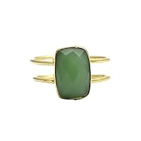 Double Line Gemstone Brass Handmade Green Chrysoprase Hydro Gold Plated Designer Adjustable Rings