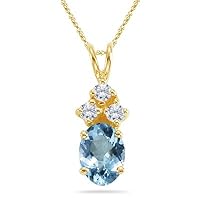 0.09 Cts Diamond & 2.75-3.25 Cts of 11x9 mm AAA Oval Aquamarine Pendant in 18K Yellow Gold