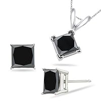 8.00 Cts Black Diamond Jewelry Set in 18K White Gold