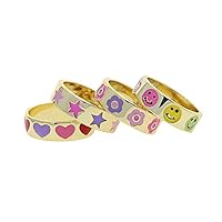 4Pcs/Set Cute Heart Smiley Face Flower Star Finger Rings for Girl Fashion Metal Ring for Women Girl y2k Jewelry Gift