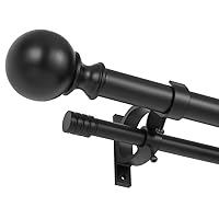 Double Curtain Rods for Windows 36-72 Inches, Adjustable Decorative Window Treatment Curtain Rod with Round & Barrel Finials, 1-Inch Front and 5/8 Inch Back Matte Black Double Telescoping Drapery Rod