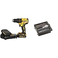 Dewalt Cordless Drill (18 V, 1.5 Ah, Brushless, with Two-Speed Full Metal Gear, 15 Torque Levels, Includes Two Batteries, System Quick Charger and Tstak Box) Includes Bit Set with Bit Holder