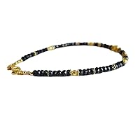 Natural Blue Sapphire 3.5mm Rondelle Shape Faceted Cut Gemstone Beads 7 Inch Gold Plated Clasp Bracelet For Men, Women. Natural Gemstone Link Bracelet. | Lcbr_01646