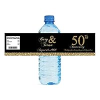 100 50th Anniversary Black with Gold Party Water Bottle Labels 8