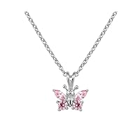 Girl's Sterling Silver CZ Simulated Birthstone Butterfly Necklace (15 in)