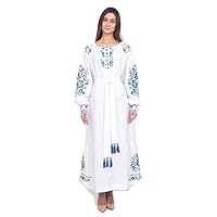 100% Linen Dress - Vyshyvanka - with Real Embroidery - Modern Designed Women's Ukrainian National Dress (XXL+) White