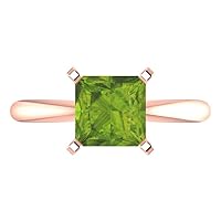 1.95ct Princess Cut Solitaire Genuine Natural Pure Green Peridot 4-Prong Classic Statement Ring 14k Rose Gold for Women