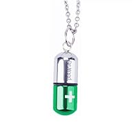 Stainless Steel Pill Capsule Cross Necklace Tube Urn Keepsake Cremation Ashes Memorial Pendant 22 Inch, Silver Black