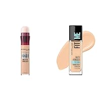 Maybelline Instant Age Rewind Eraser Dark Circles Treatment Multi-Use Concealer, 115, 1 Count & Fit Me Matte + Poreless Liquid Oil-Free Foundation Makeup, Classic Ivory, 1 Count