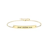 MRENITE 10K 14K 18K Gold Personalized Bar Bracelet/Initial Heart Bracelet for Women Custom Engraved Any Name Date Numbers Bar Bracelet Jewelry Gift for Her