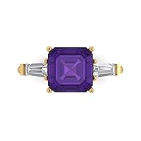 Clara Pucci 3.50ct Asscher cut 3 stone Solitaire Genuine Natural Amethyst Proposal Wedding Anniversary Bridal Ring 18K Yellow Gold