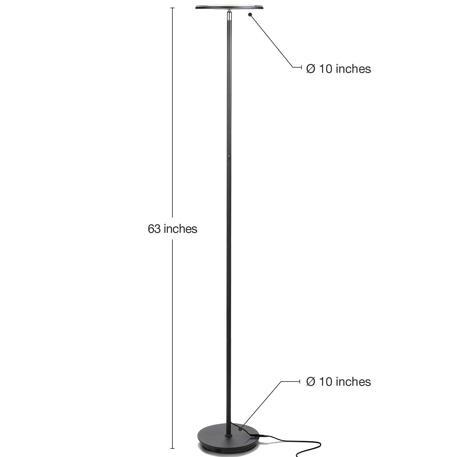 Brightech Sky LED Torchiere Super Bright Floor Lamp - Contemporary, High Lumen Light for Living Rooms & Offices - Dimmable, Indoor Pole Uplight for Bedroom Reading - Black