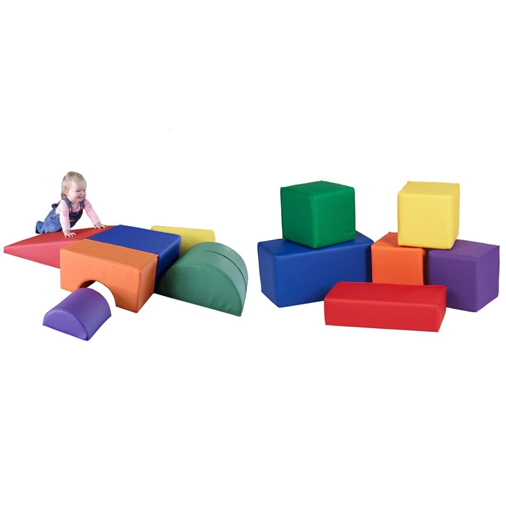FDP SoftScape Playtime and Climb Multipurpose Playset for Infants and Toddlers 9m-2yrs; for New Crawlers and Little Builders & SoftScape Stack-a-Block Big Foam Construction Building Blocks
