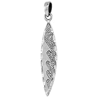 Large 2 inch Sterling Silver Surfboard Necklace Wave Pattern Diamond-Cut Oxidized finish available with or without chain
