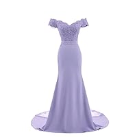 ZHengquan Women's One Shoulder Satin Beaded Ball Gown Lace Appliques Mermaid Long Bridesmaid Dresses