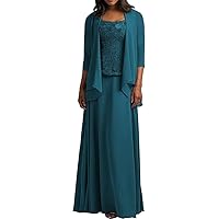 Mother of The Bride Dresses with Jacket Lace 2 Pieces Wedding Guest Dresses for Women Long Chiffon Mother of The Bride Dress