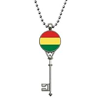 Bolivia Flag Country Symbol Mark Pattern Pendant Vintage Necklace Silver Key Jewelry