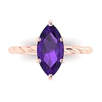 Clara Pucci 2.1 ct Marquise Cut Solitaire Rope Twisted Knot Purple Amethyst Classic Anniversary Promise Engagement ring 18K Rose Gold