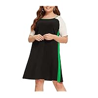 Plus Size Short Sleeve Casual Dress Women Loose A-Line Dress Fit Flare Knee Length Dress