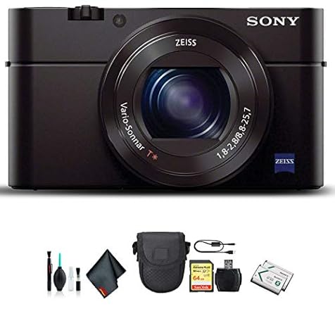Sony Cyber-Shot DSC-RX100 III Camera DSCRX100M3/B with Soft Bag, Additional Battery, 64GB Memory Card, Card Reader, Plus Essential Accessories