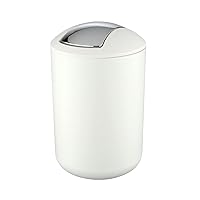 Wenko 21207100, Garbage Bin with Swing Lid, Bathroom Trash Can, Waste Basket for Small Spaces, Bedroom, Office, Guest Toilet,1.7 gal, White, 7.68 x 7.68 x 12.2 in, 19.5 x 19.5 x 31 cm