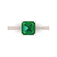 Asscher Cut Emerald Solitaire With Accent 925 Sterling Silver In 14K Rose Gold Over Wedding Ring Set for Women