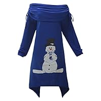 Women Long-Sleeved Snowflake Print Christmas Dresses Collar Irregular
