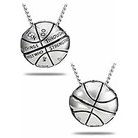 Men's Stainless Steel 3-D Basketball Necklace - Philippians 4:13
