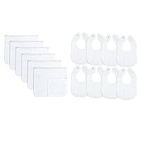 Muslin Burp Cloths Large 100% Cotton Hand Washcloths for Babies White 6 Pack and Muslin Cotton Baby Bibs, 8 Pack Bundled