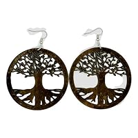 Round Wood Tree of Life Earring - 2.5