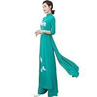 Chinese Style Two Set Women Long Tops Suits pink8 White Slim Vietnam Elegant