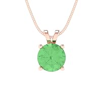 Clara Pucci 1.0 ct Round Cut Genuine Green Simulated Diamond Solitaire Pendant Necklace With 16