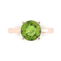 2.9ct Round Cut Solitaire Genuine Vivid Green Peridot Proposal Bridal Designer Wedding Anniversary Ring in 14k Rose Gold