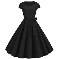 Tea Party Dresses for Women Fashion Casual Slim Fit Solid Colour Vintage Dress with Belt with Large Hem